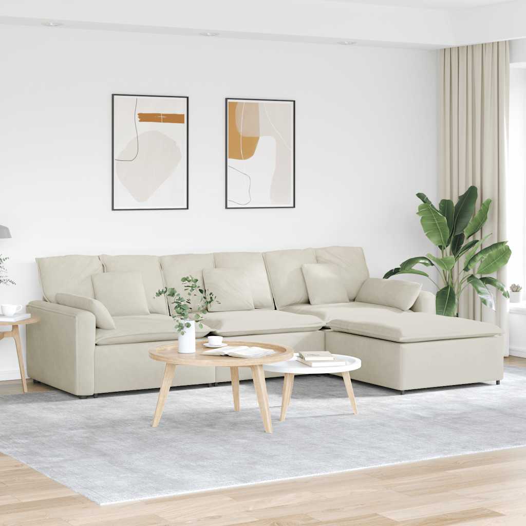 Modulares Sofa mit Fußhocker und Kissen Cream