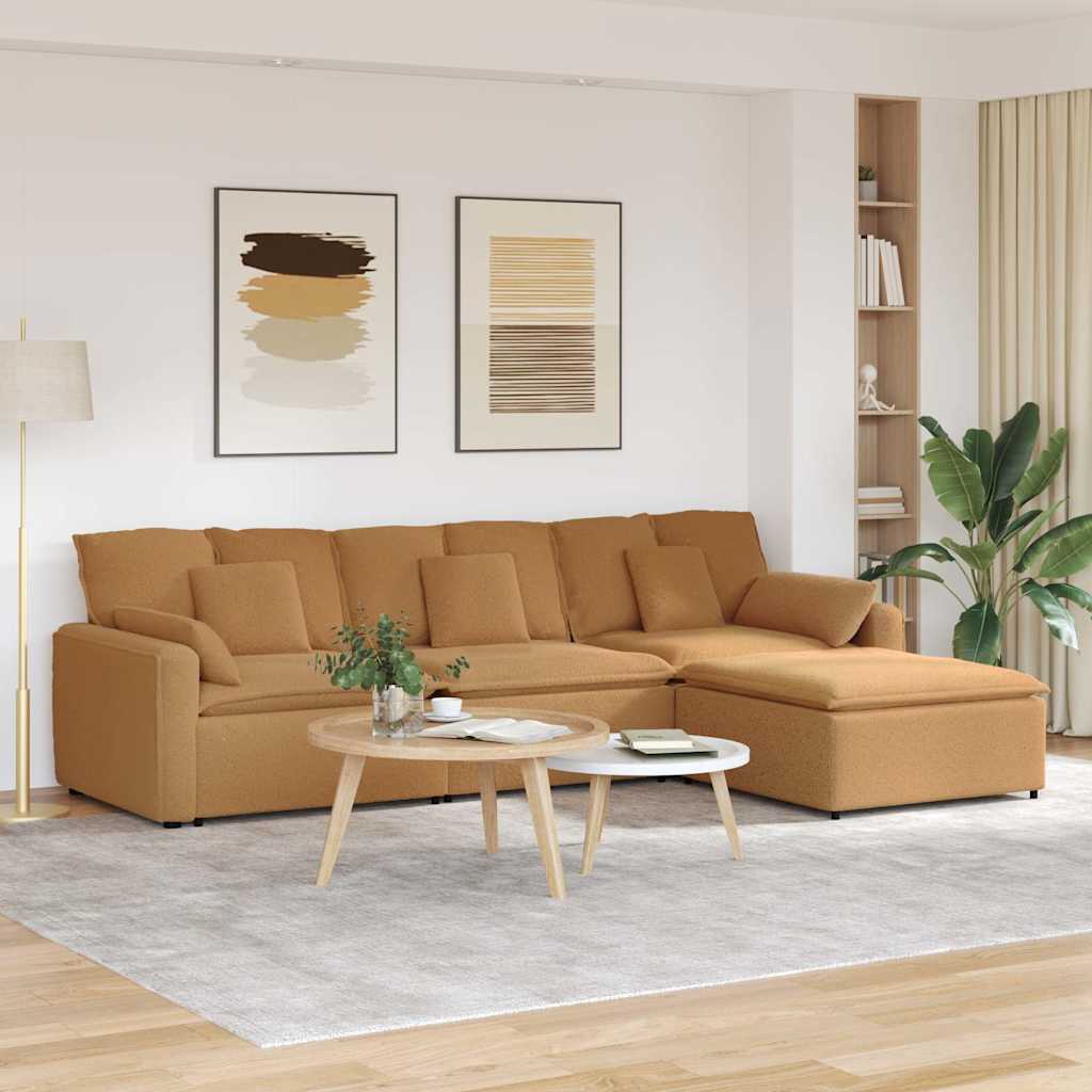 Modulares Sofa mit Fußhocker und Kissen Beige