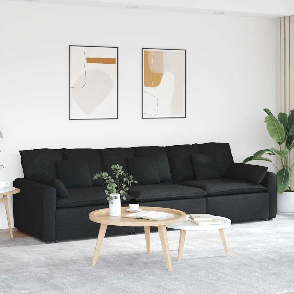 Modulares Sofa mit Kissen Schwarz