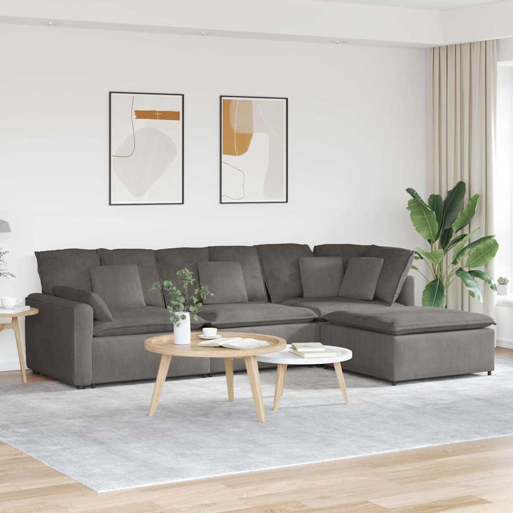 Modulares Sofa mit Fußhocker Kissen Cordstoff Hellgrau