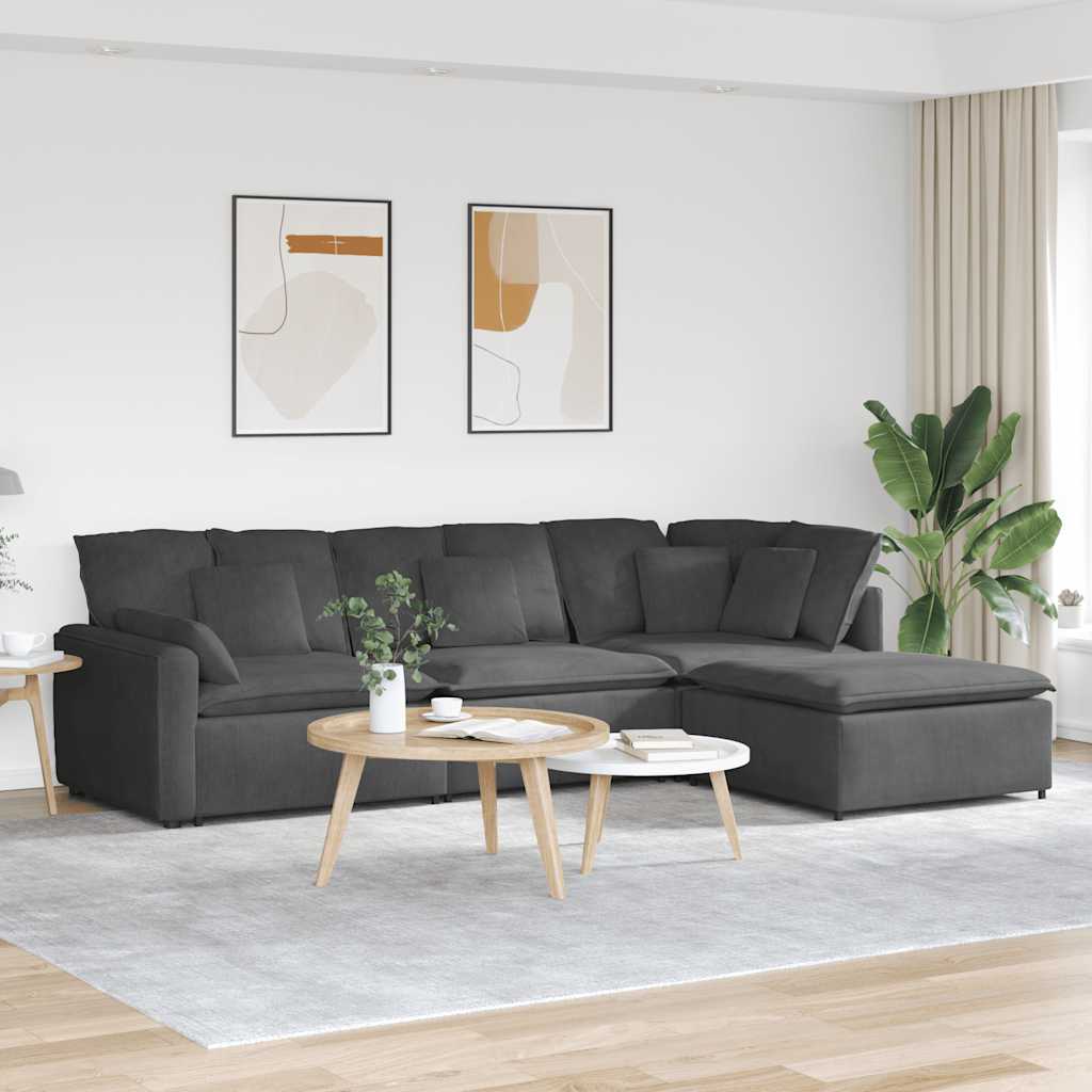 Modulares Sofa mit Fußhocker Kissen Cordstoff Dunkelgrau
