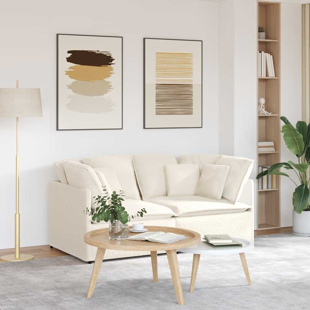 Modulares Sofa mit Kissen Stoff in Lammwolloptik Creme
