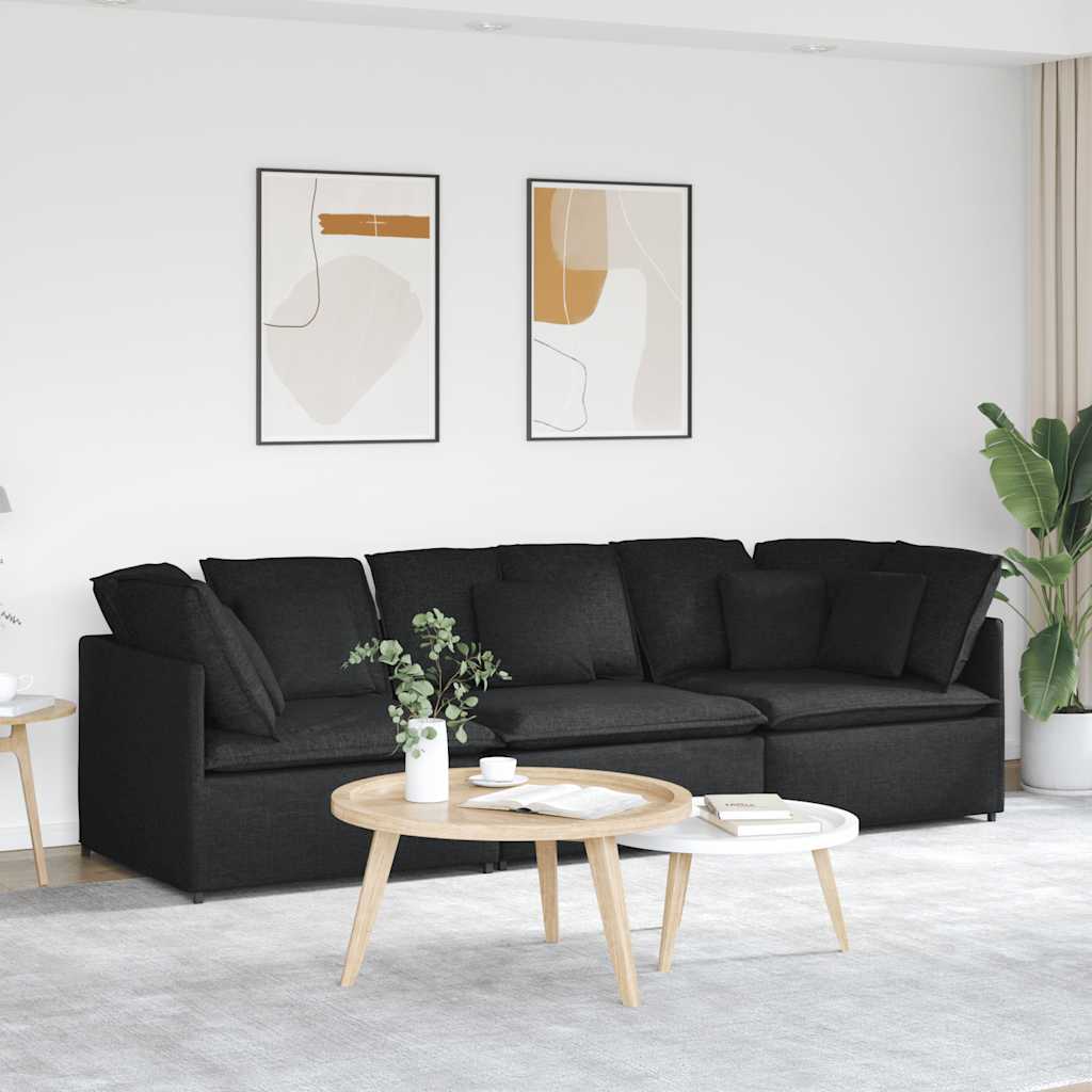 Modulares Sofa mit Kissen Stoff Schwarz