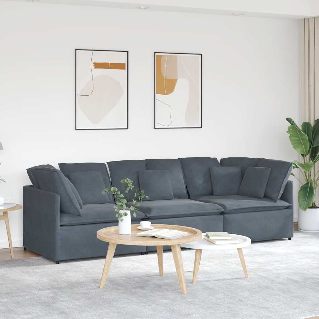 Modulares Sofa mit Kissen Samt Dunkelgrau