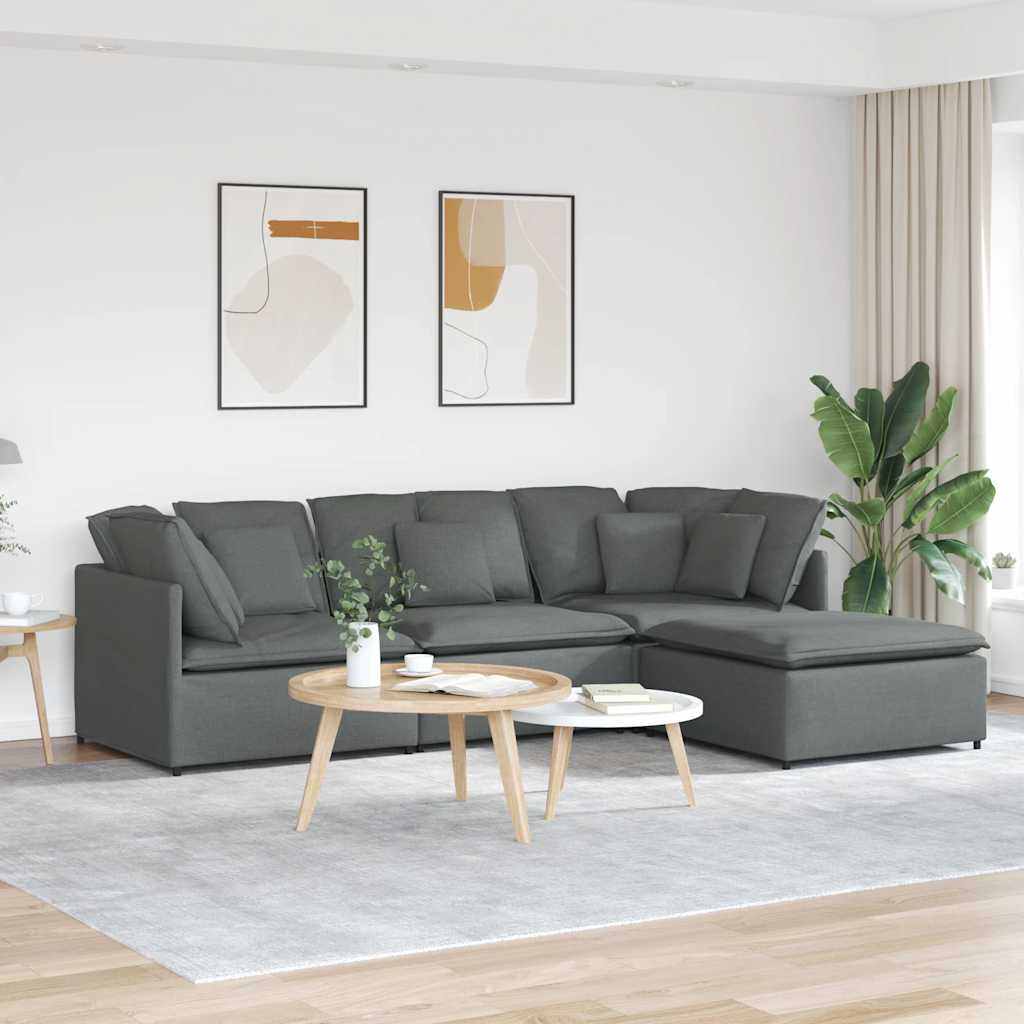 Modulares Sofa mit Fußhocker Kissen Stoff Dunkelgrau