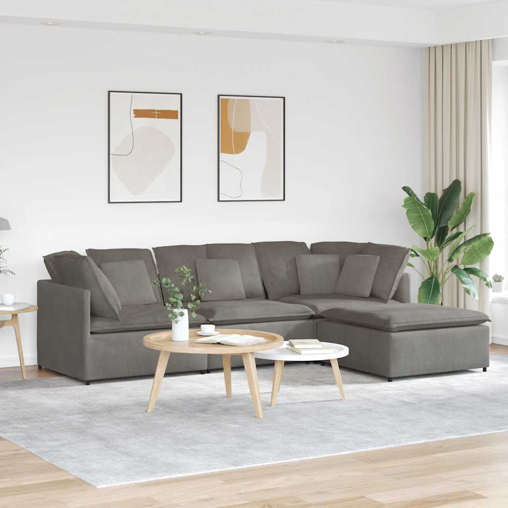 Modulares Sofa mit Fußhocker Kissen Cordstoff Hellgrau