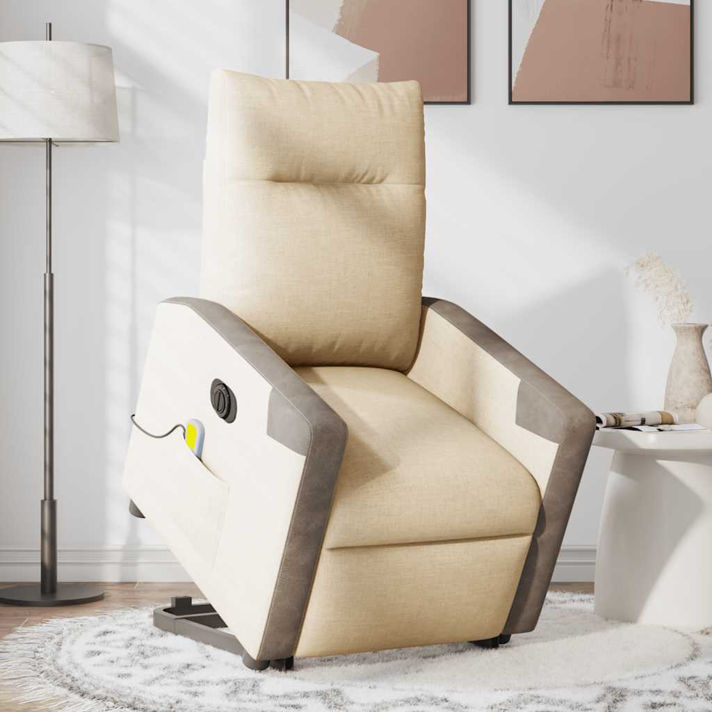 Elektrischer Massagesessel mit Aufstehhilfe Creme Stoff