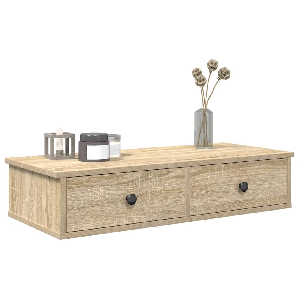 Wandregal mit Schubladen Sonoma-Eiche 80x34x17 cm Holzwerkstoff