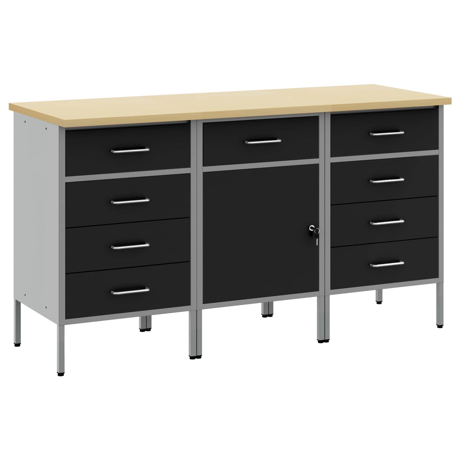 Werkbank mit Speicher 3 Stk. Schwarz und Grau 150 x 55 x 85 cm