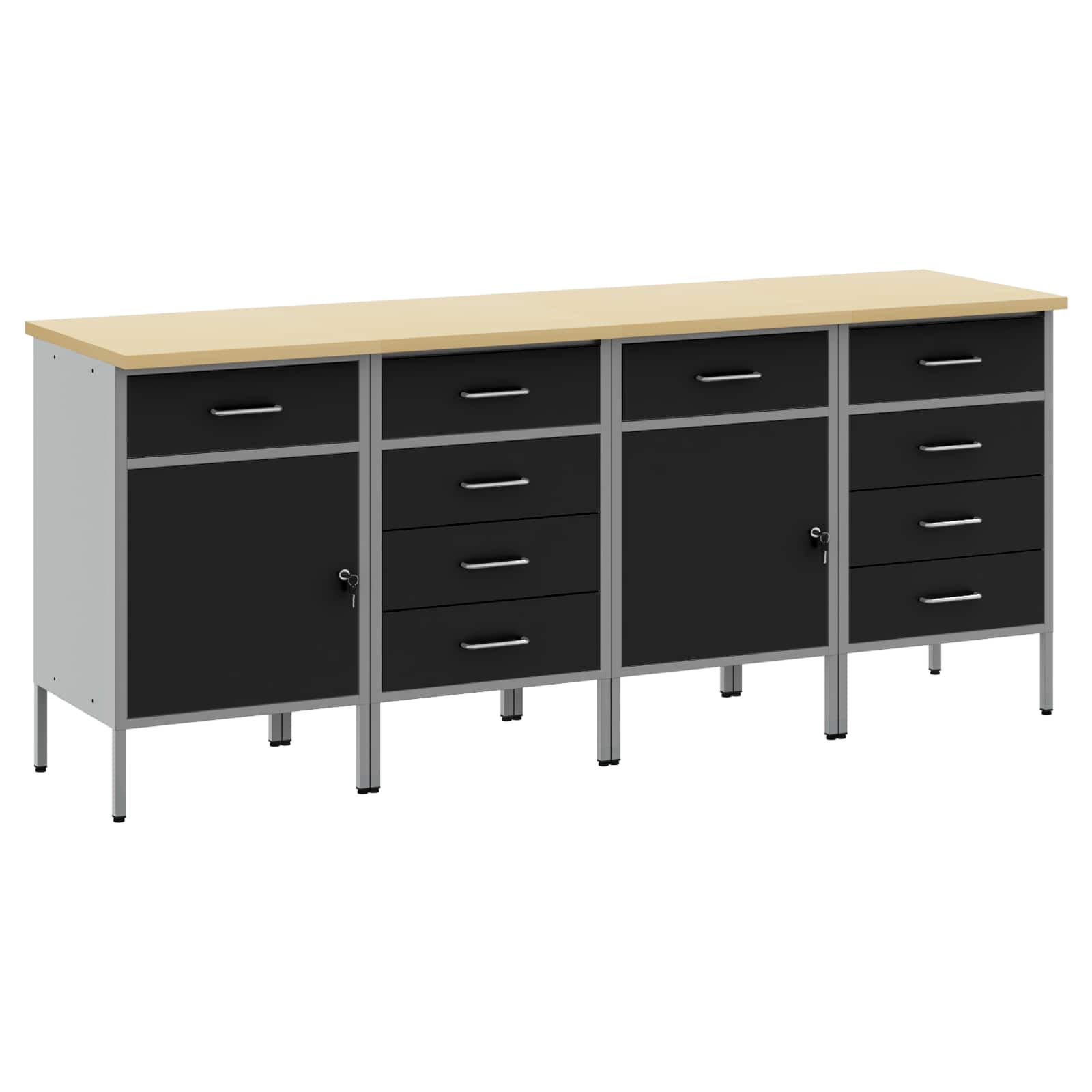 Werkbank mit Speicher 4 Stk. Schwarz und Grau 200 x 55 x 85 cm