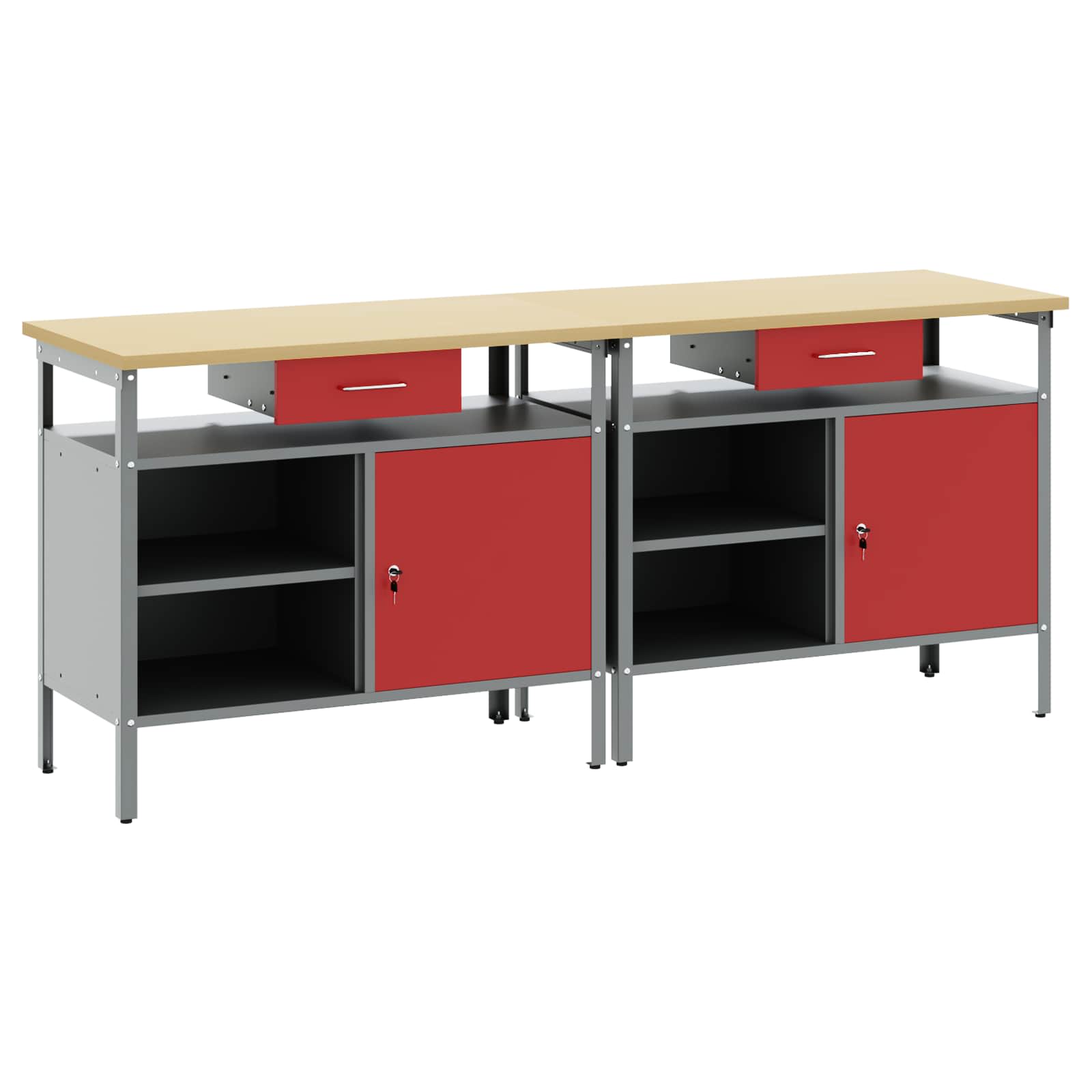 Werkbank-Set 2 stk. Rot und Grau Pulverbeschichteter Stahl