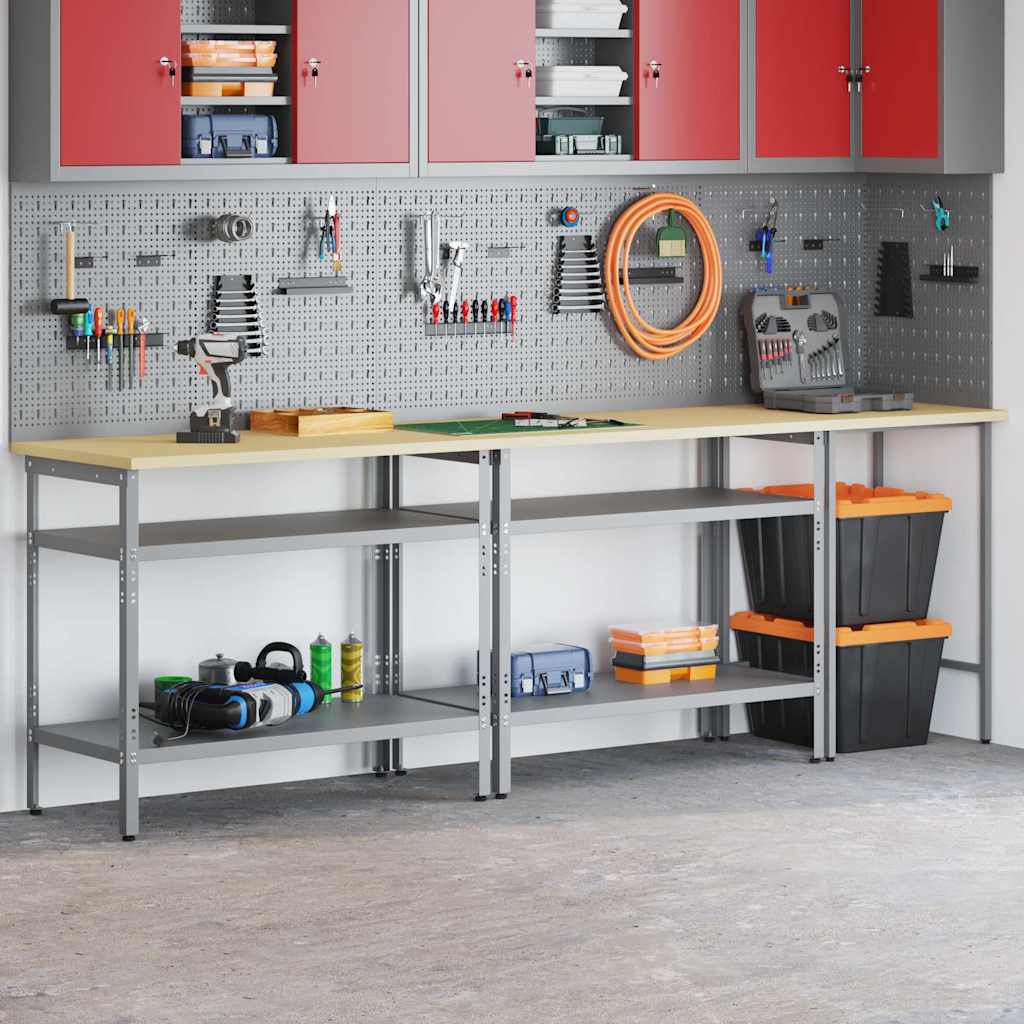 Werkbank-Set 3 stk. Beige und Grau Pulverbeschichteter Stahl