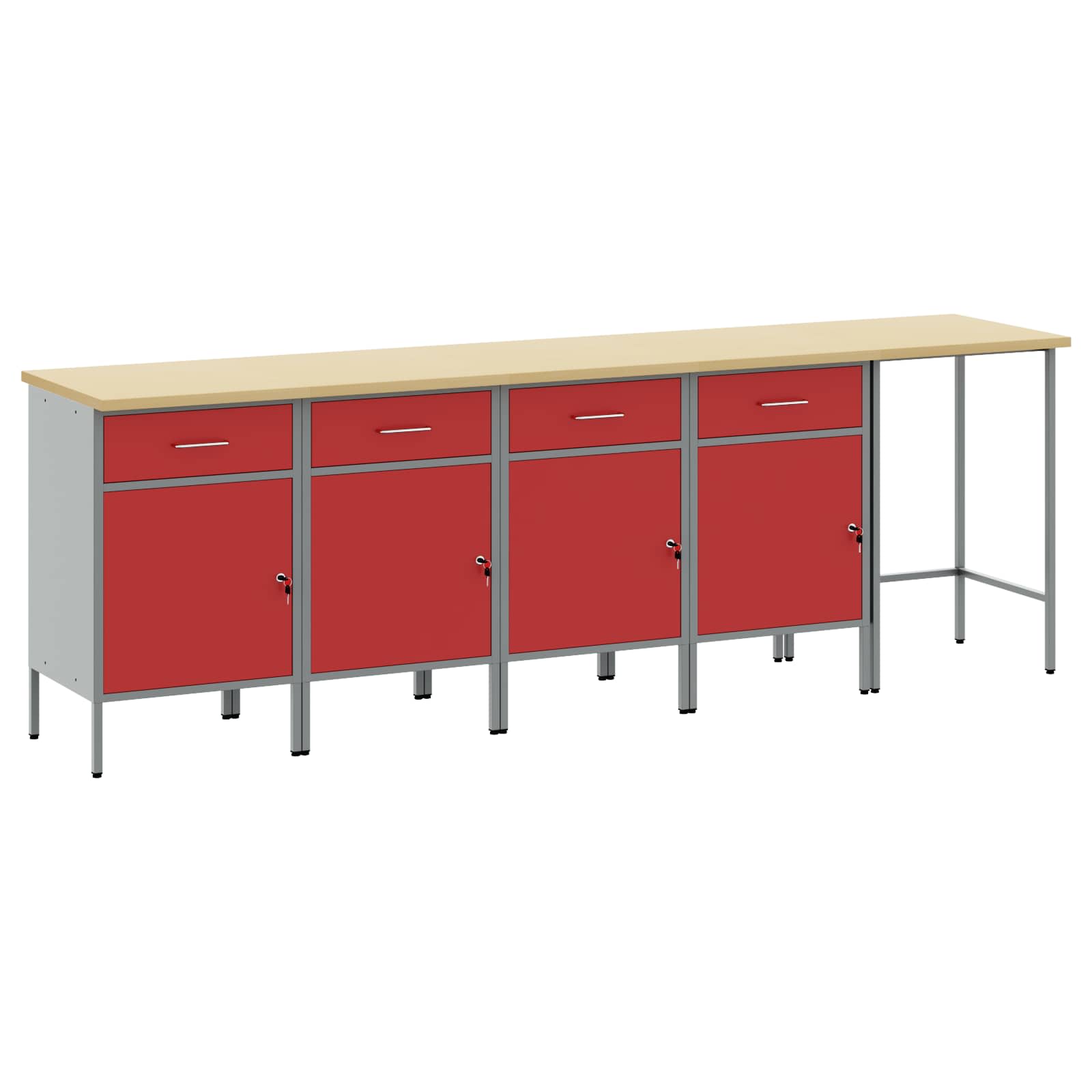 Arbeitsschrankset mit Schubladen 5 Stk. Rot und Grau