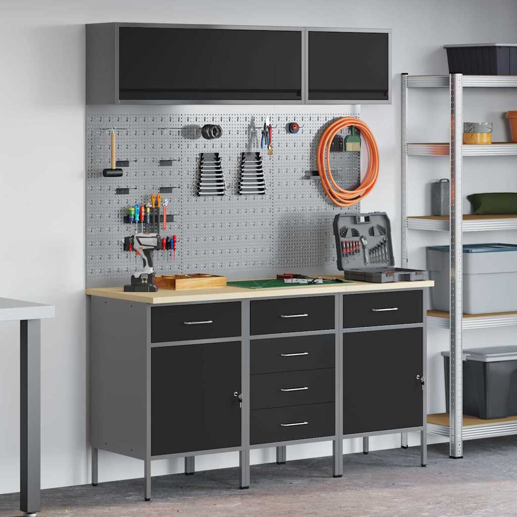 Arbeitsschrankset mit Schubladen mit Speicher 8 stk. Schwarz