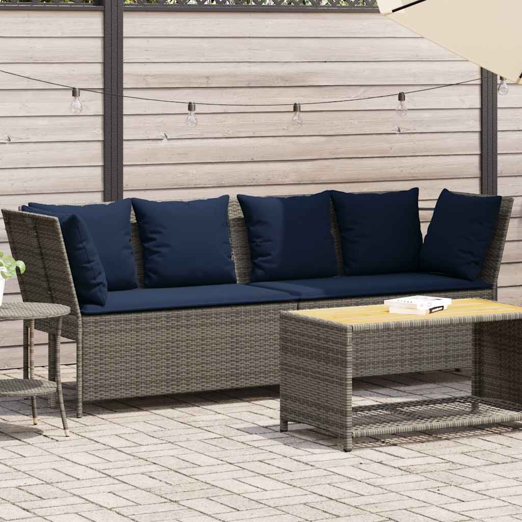 Gartensofa mit Kissen Grau Poly Rattan