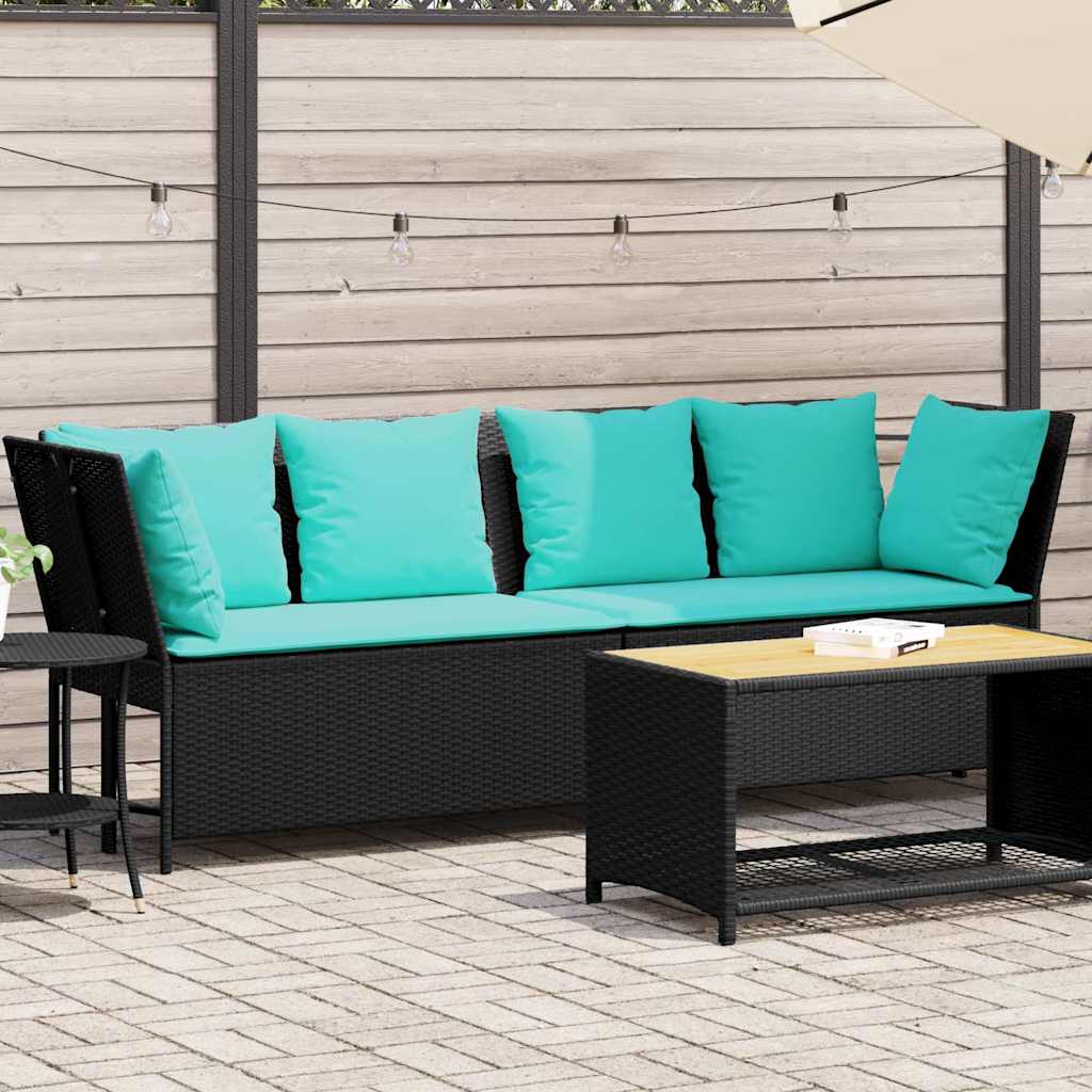 Gartensofa mit Kissen Schwarz Poly Rattan