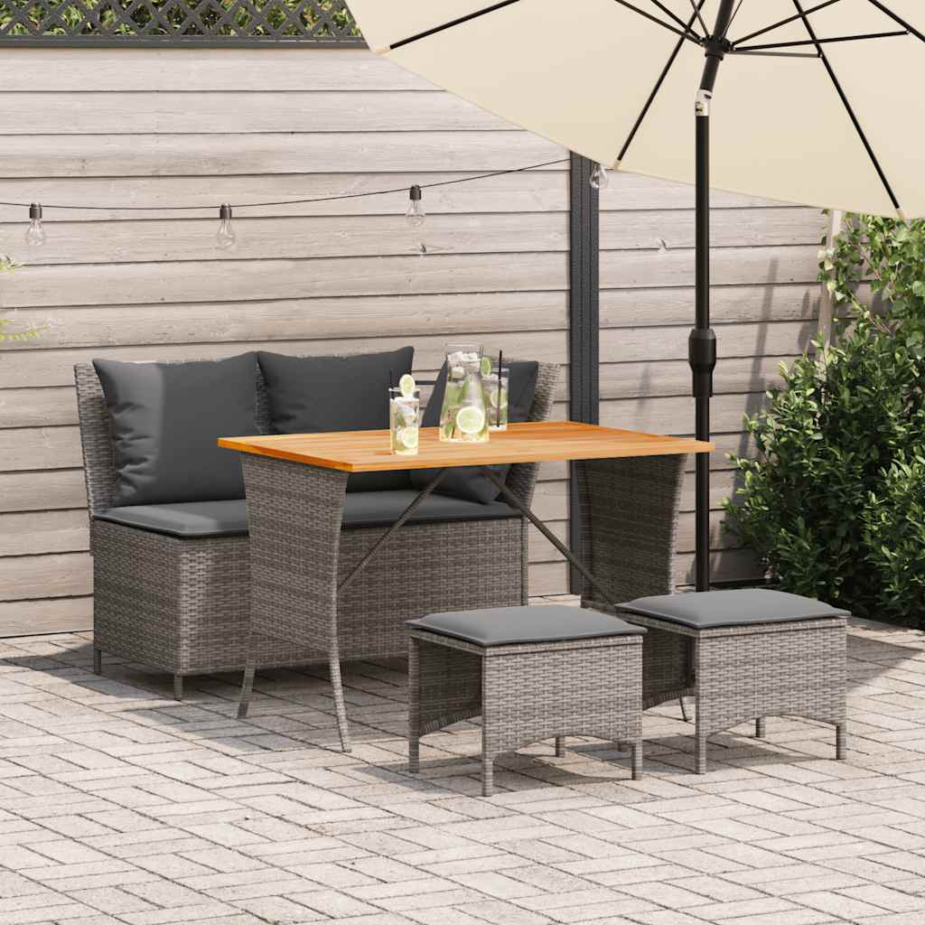 4-tlg. Garten-Essgruppe mit Kissen Grau Poly Rattan