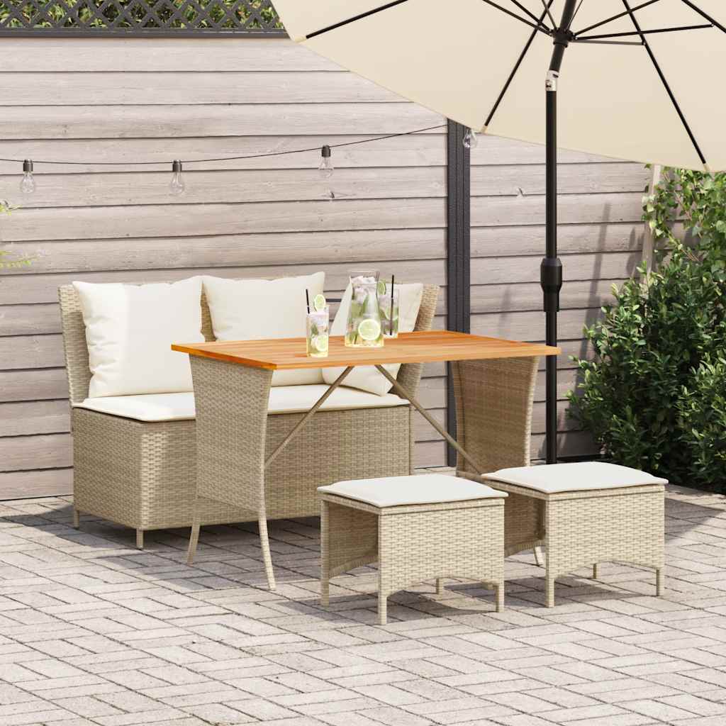 4-tlg. Garten-Essgruppe mit Kissen Beige Poly Rattan