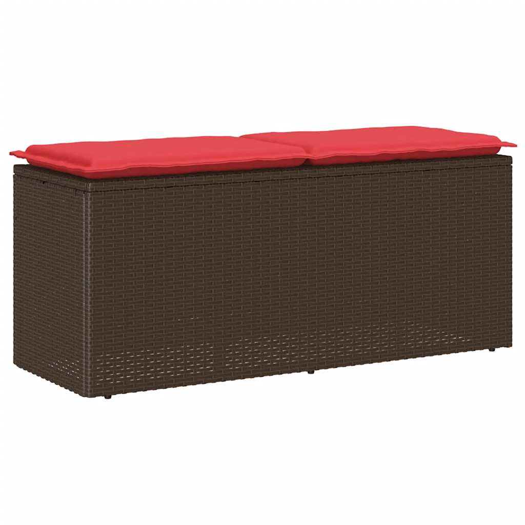 Gartenbank mit Kissen Braun 110x40x44 cm Poly Rattan