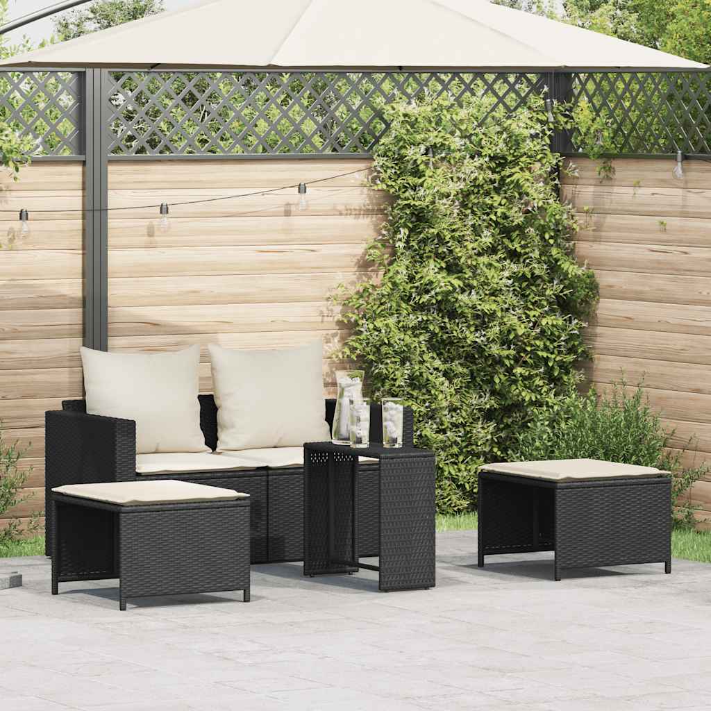 5-tlg. Garten-Sofagarnitur Kissen Stapelbar Schwarz Poly Rattan