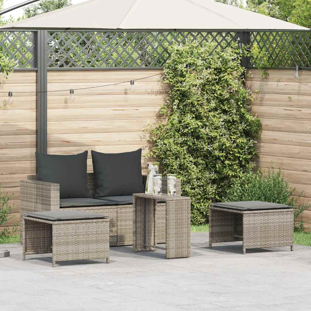 5tlg. Garten-Sofagarnitur Kissen Stapelbar Hellgrau Poly Rattan