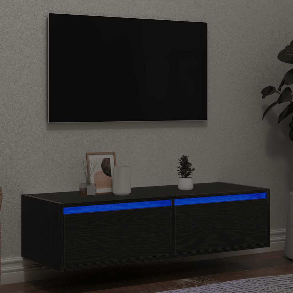TV-Schrank mit LED-Leuchten Schwarz Eichen-Optik 100x35,5x25 cm