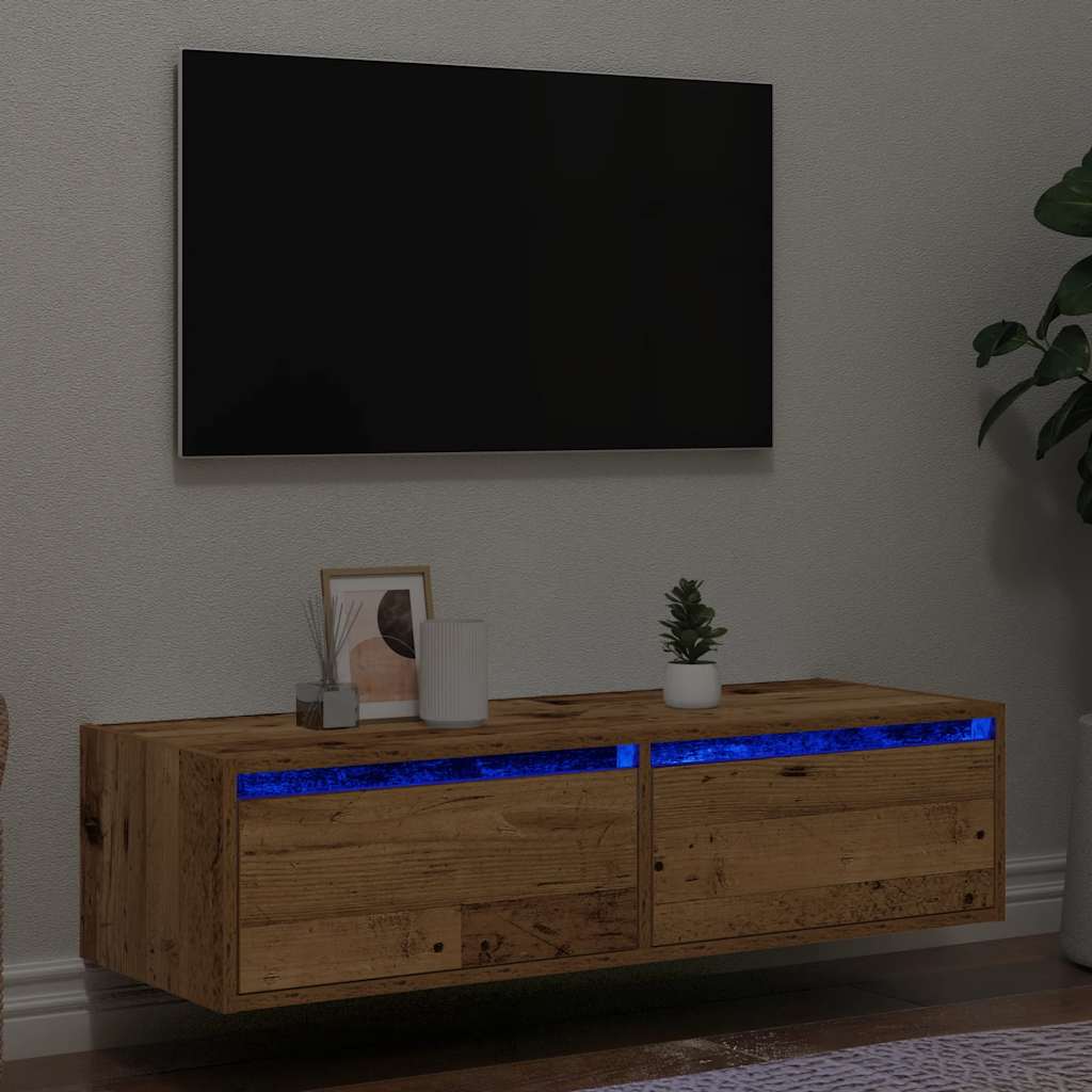 TV-Schrank mit LED-Leuchten Altholz-Optik 100x35,5x25 cm