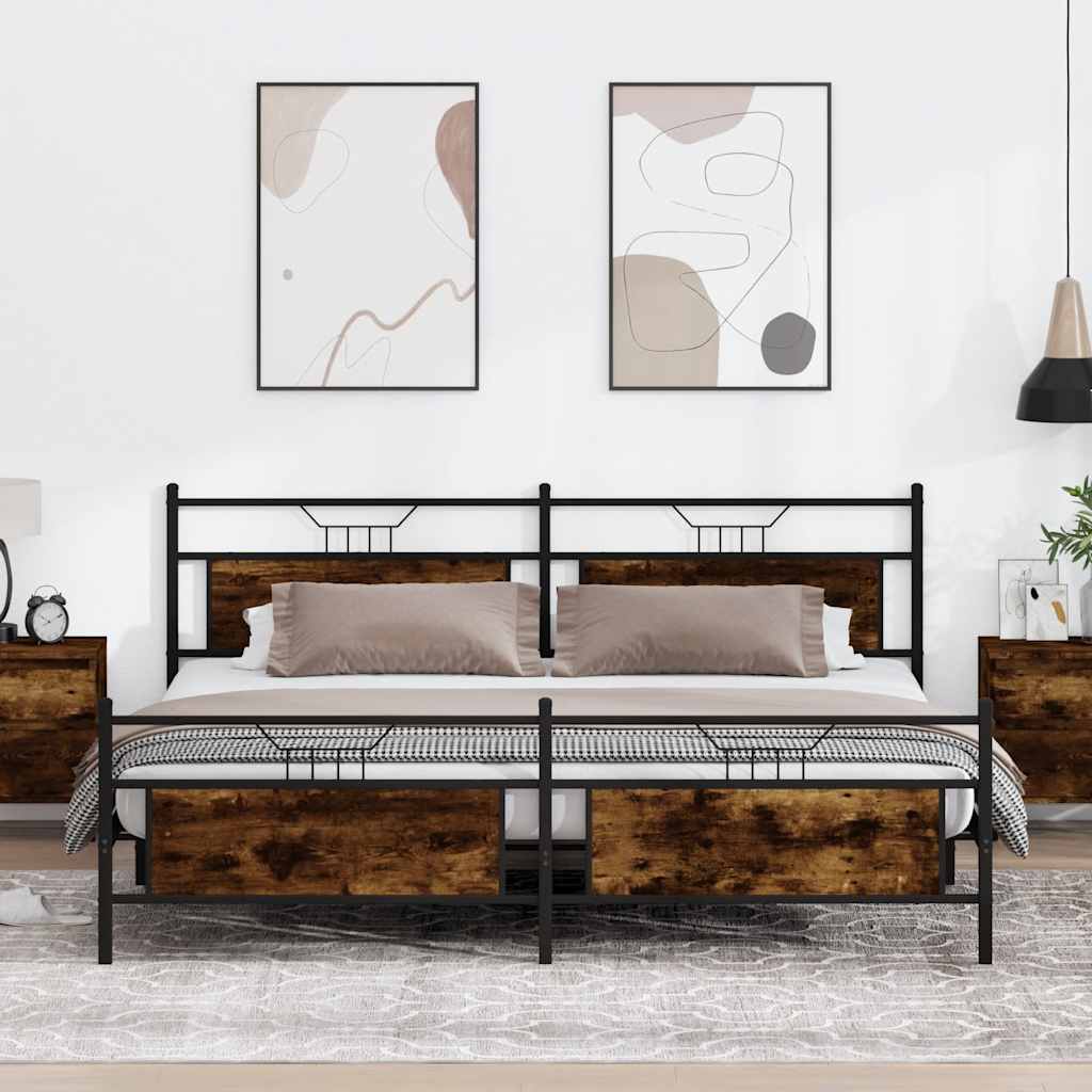 Metallbett ohne Matratze Räuchereiche 193x203 cm