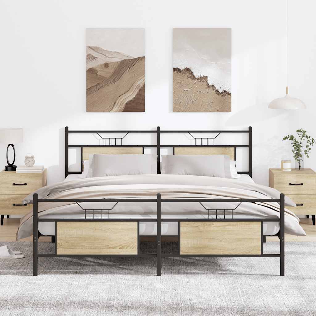 Metallbett ohne Matratze Sonoma-Eiche 183x213 cm