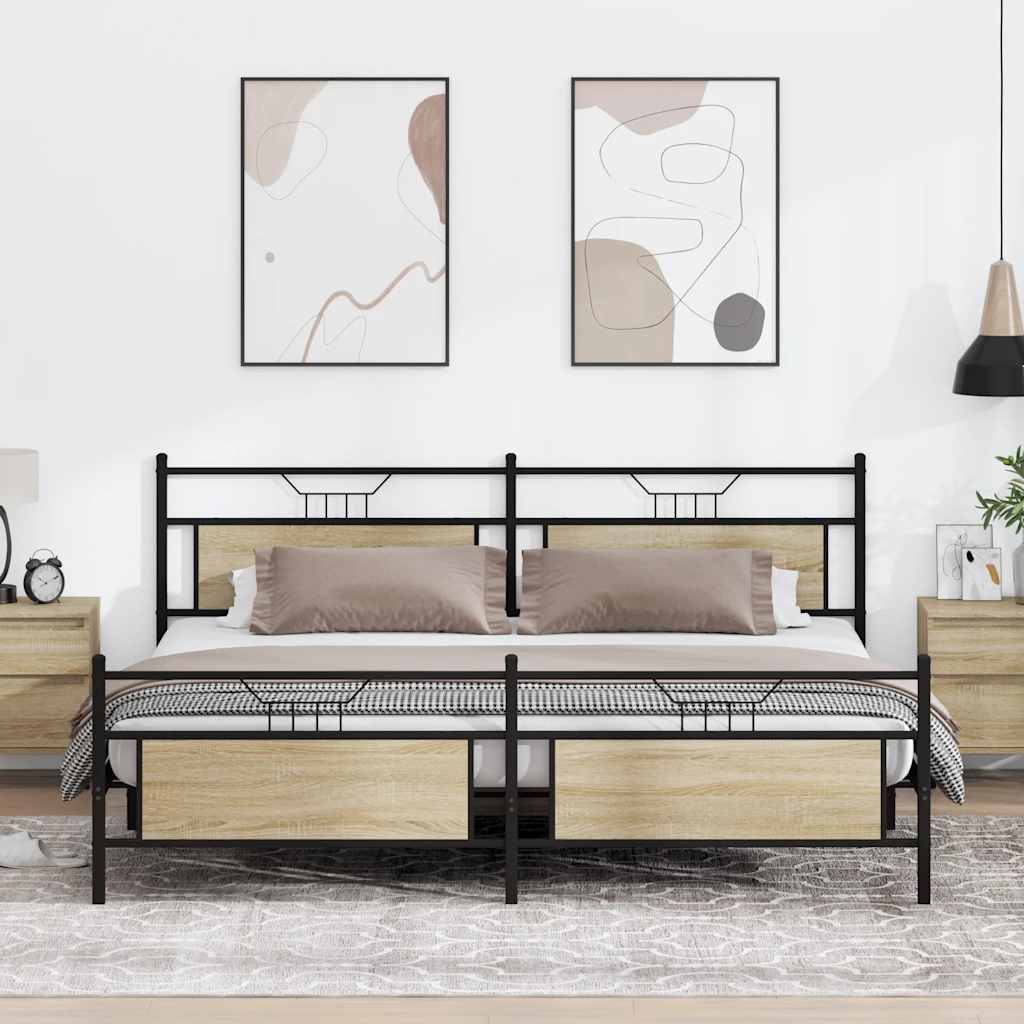 Metallbett ohne Matratze Sonoma-Eiche 193x203 cm