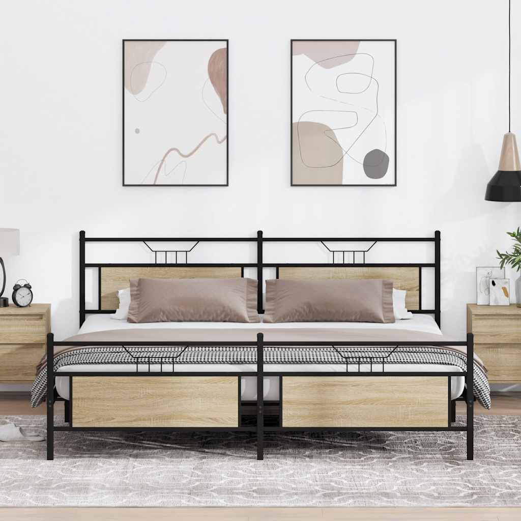 Metallbett ohne Matratze Sonoma-Eiche 200x200 cm