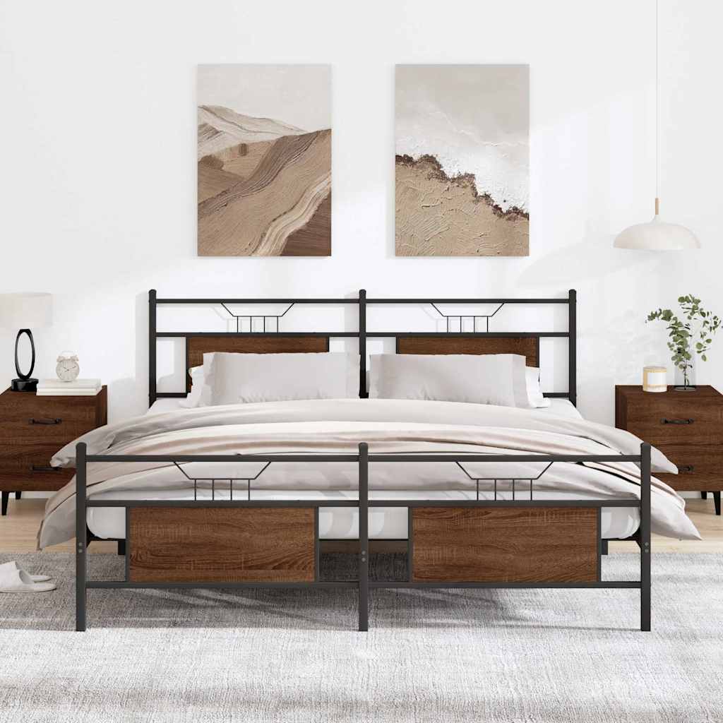 Metallbett ohne Matratze Braun Eichen-Optik 183x213 cm