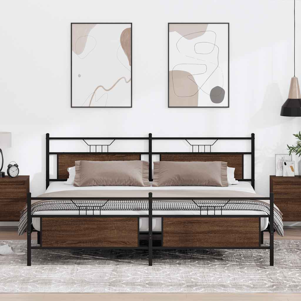 Metallbett ohne Matratze Braun Eichen-Optik 193x203 cm