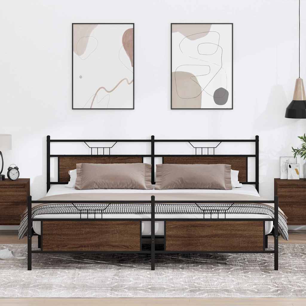 Metallbett ohne Matratze Braun Eichen-Optik 200x200 cm