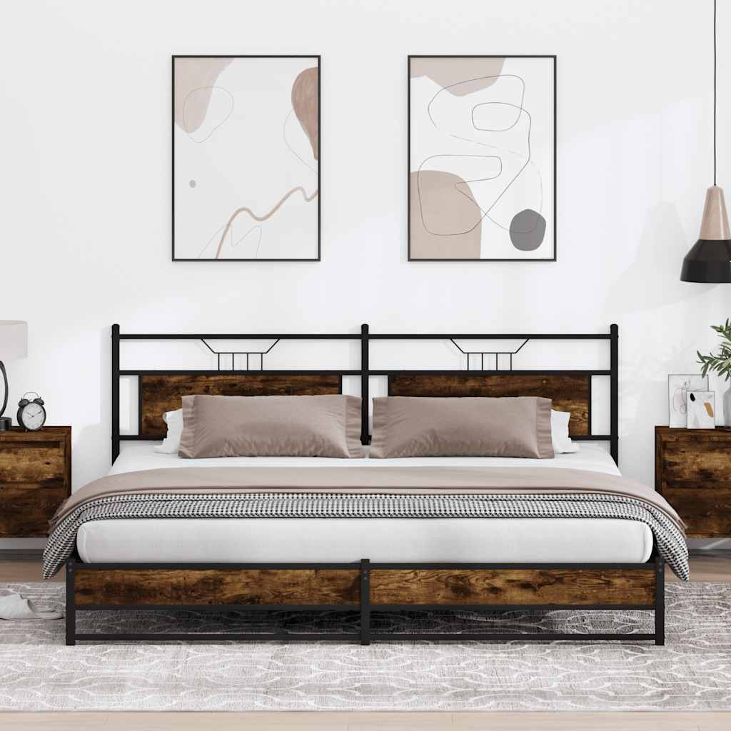 Metallbett ohne Matratze Räuchereiche 193x201 cm