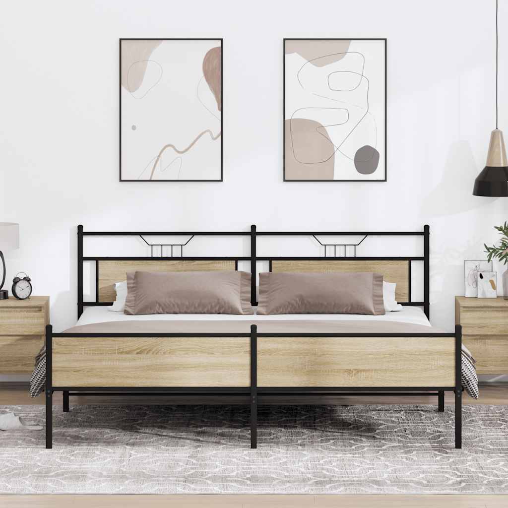 Metallbett ohne Matratze Sonoma-Eiche 193x201 cm