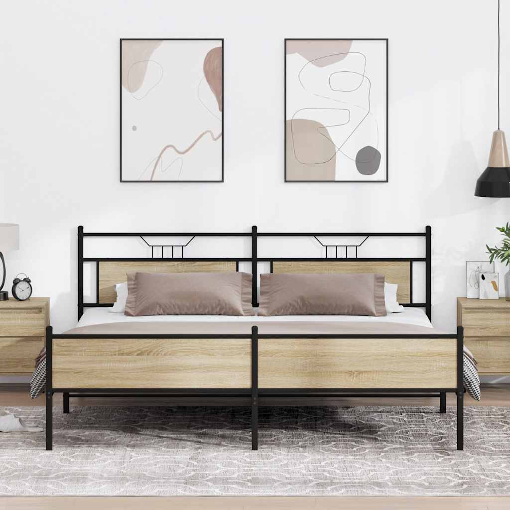 Metallbett ohne Matratze Sonoma-Eiche 200x200 cm