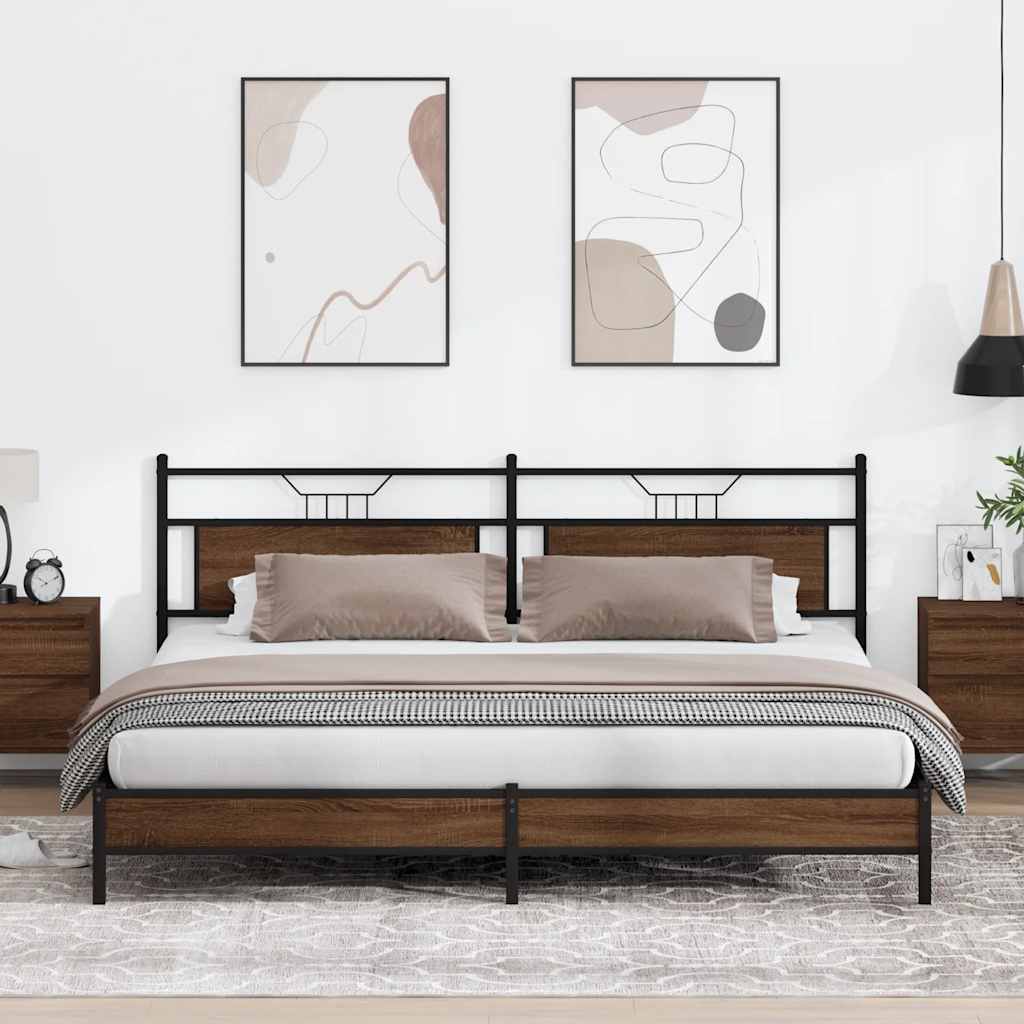 Metallbett ohne Matratze Braun Eichen-Optik 193x201 cm