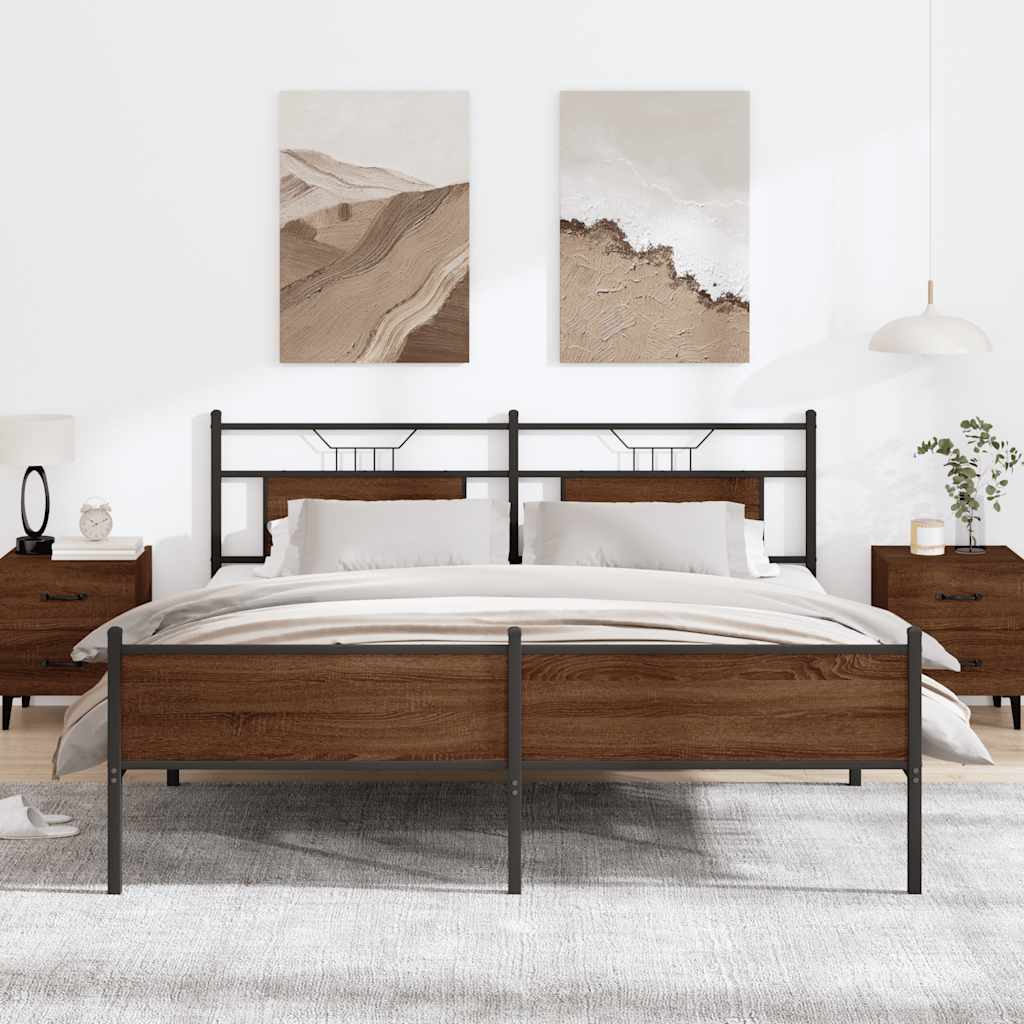 Metallbett ohne Matratze Braun Eichen-Optik 160x200 cm