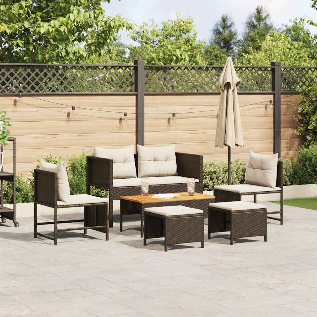 Gartensofa-set 6 stk. Braun und Creme Poly-Rattan