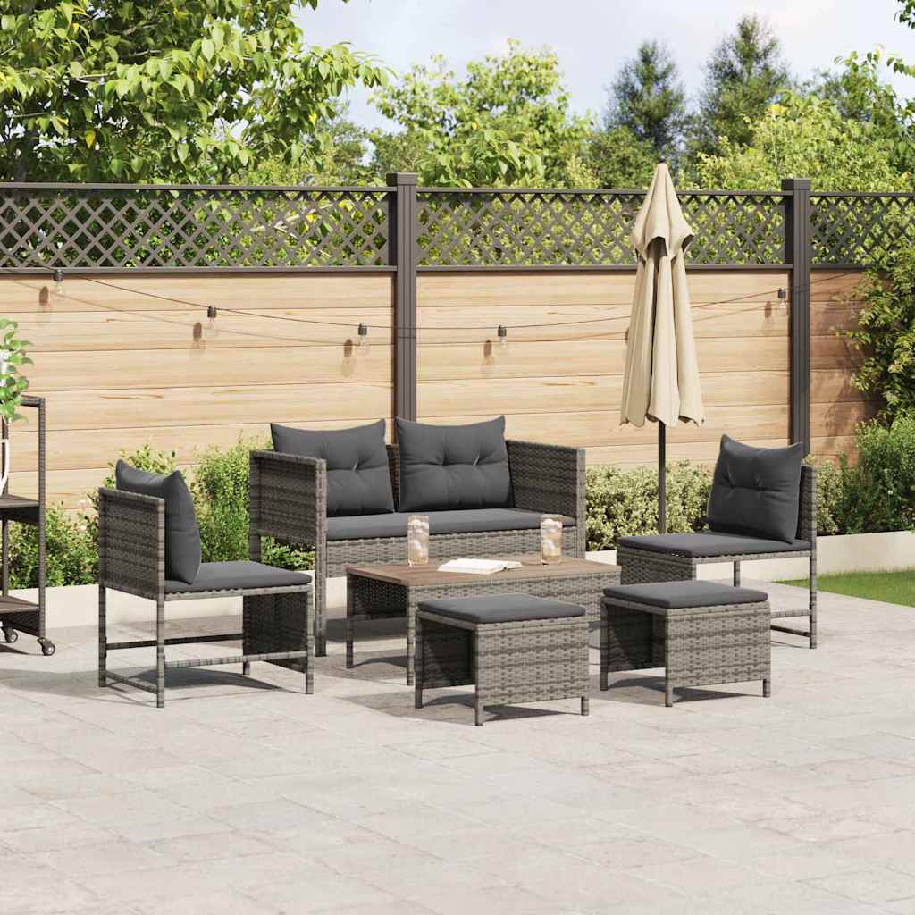 Gartensofa-set 6 stk. Grau und Dunkelgrau Poly-Rattan