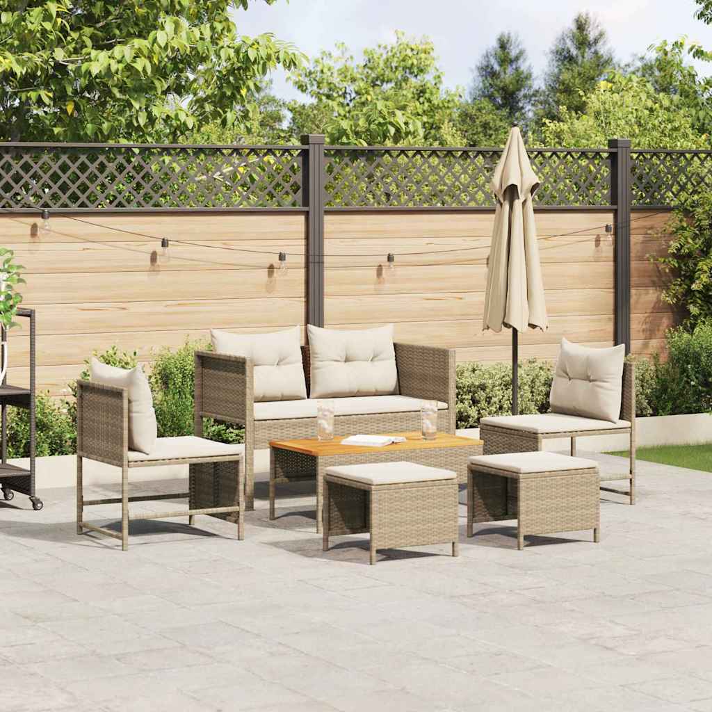 Gartensofa-set 6 stk. Beige und Creme Poly-Rattan