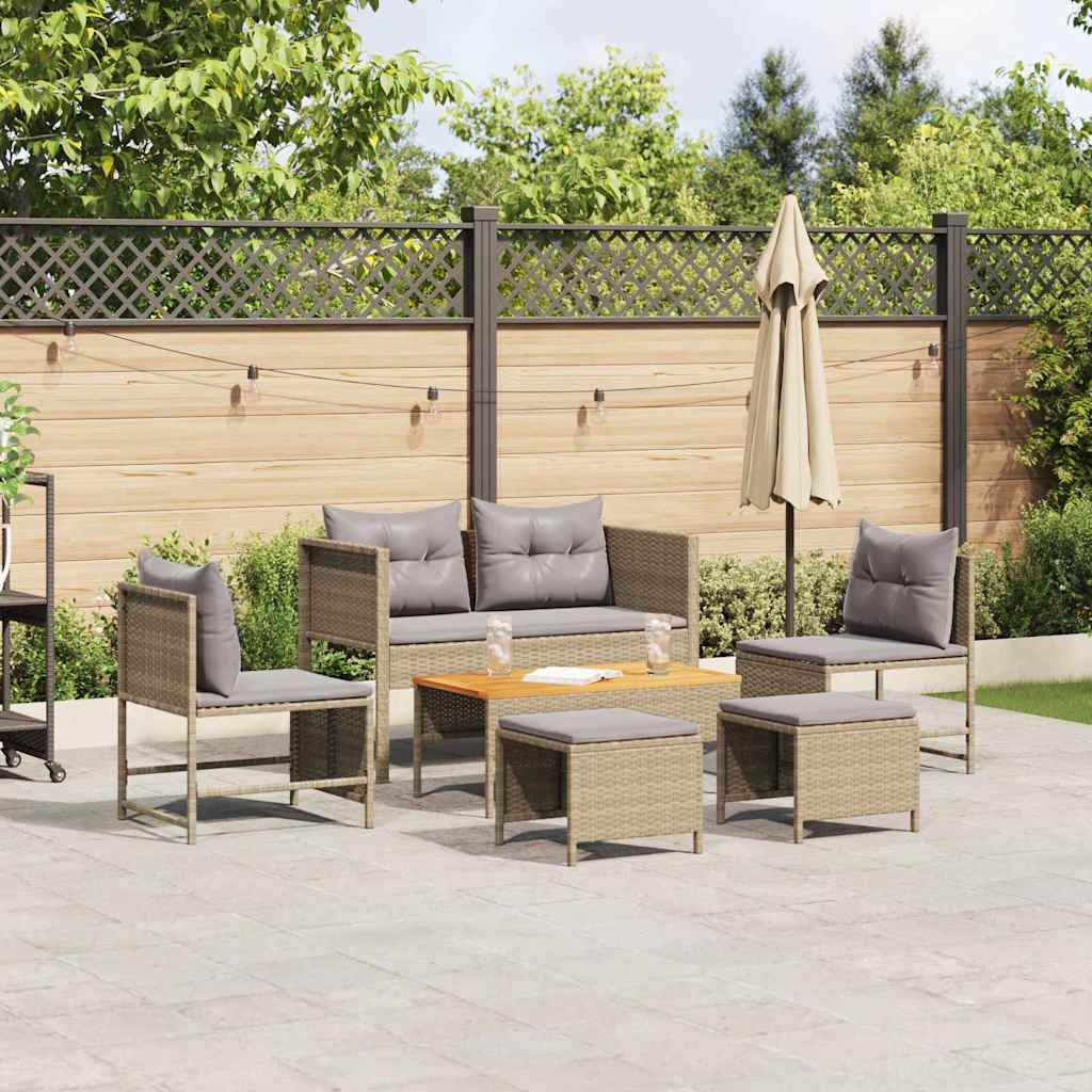 Gartensofa-set 6 stk. Beige und Hellgrau Poly-Rattan