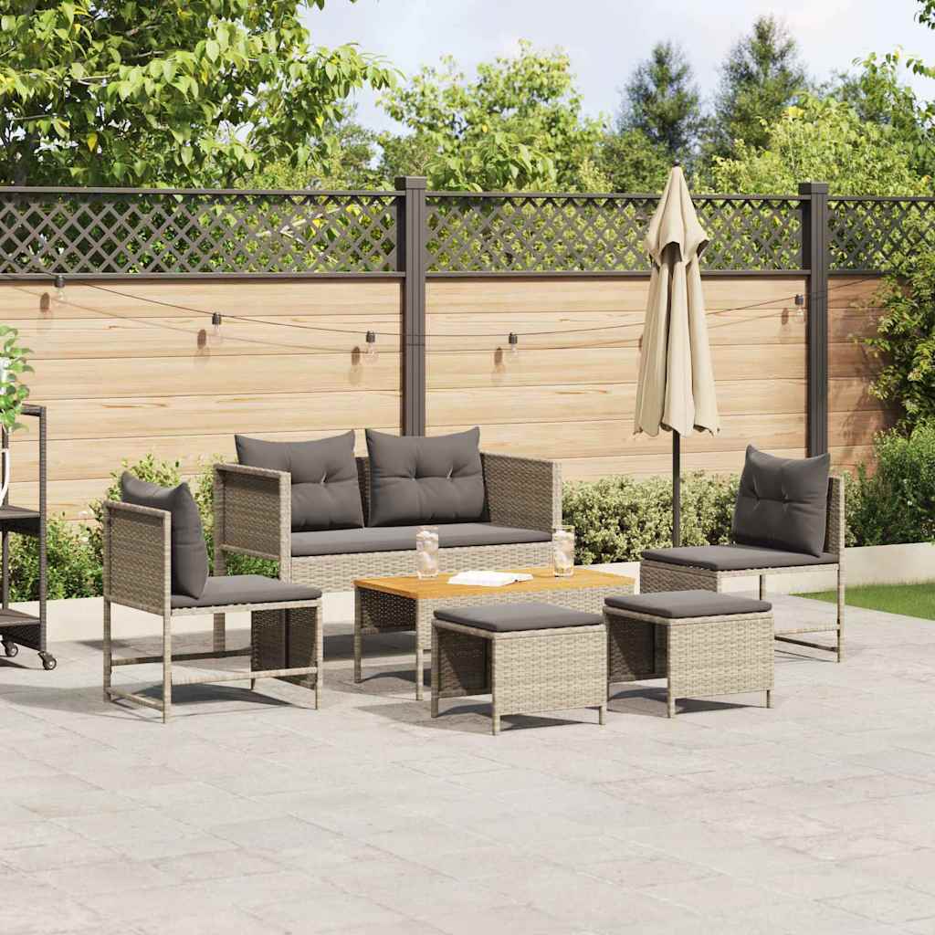 Gartensofa-set 6 stk. Hellgrau und Dunkelgrau Poly-Rattan