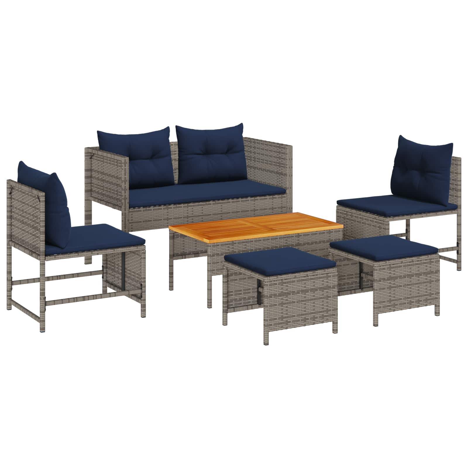 Gartensofa-set 6 stk. Grau und Marineblau Poly-Rattan