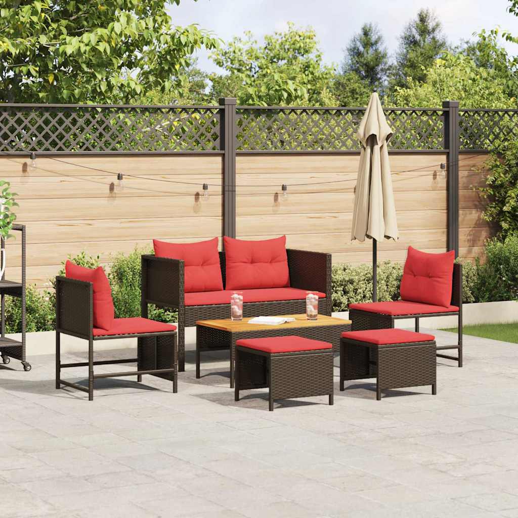 Gartensofa-set 6 stk. Braun und Rot Poly-Rattan