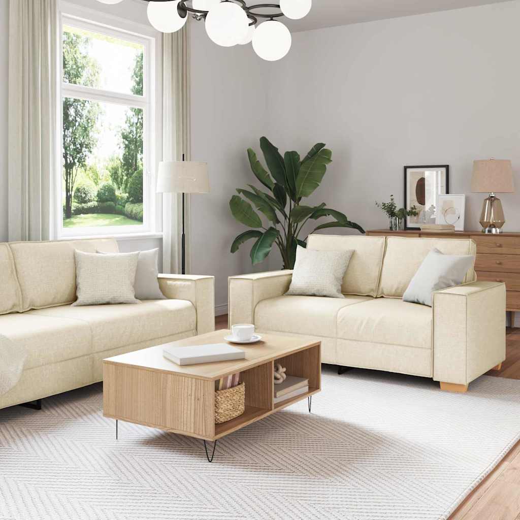 Sofa Set 3 stk. Beige Leinenmischgewebe