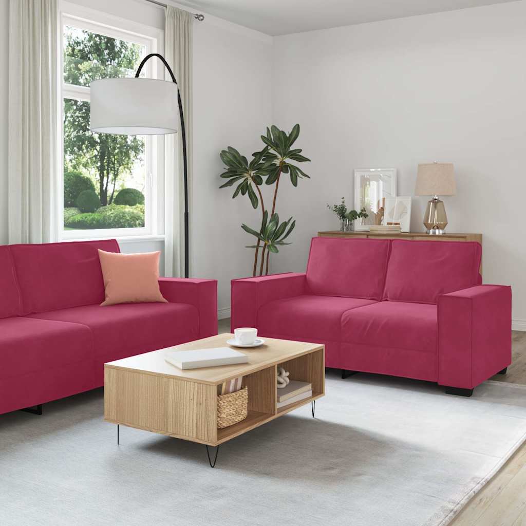 3-tlg. Sofagarnitur mit Kissen Weinrot Samt