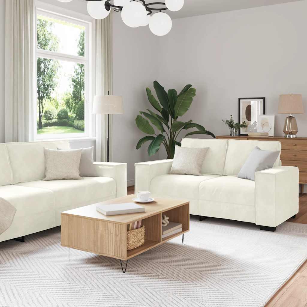 3-tlg. Sofagarnitur mit Kissen Creme Samt