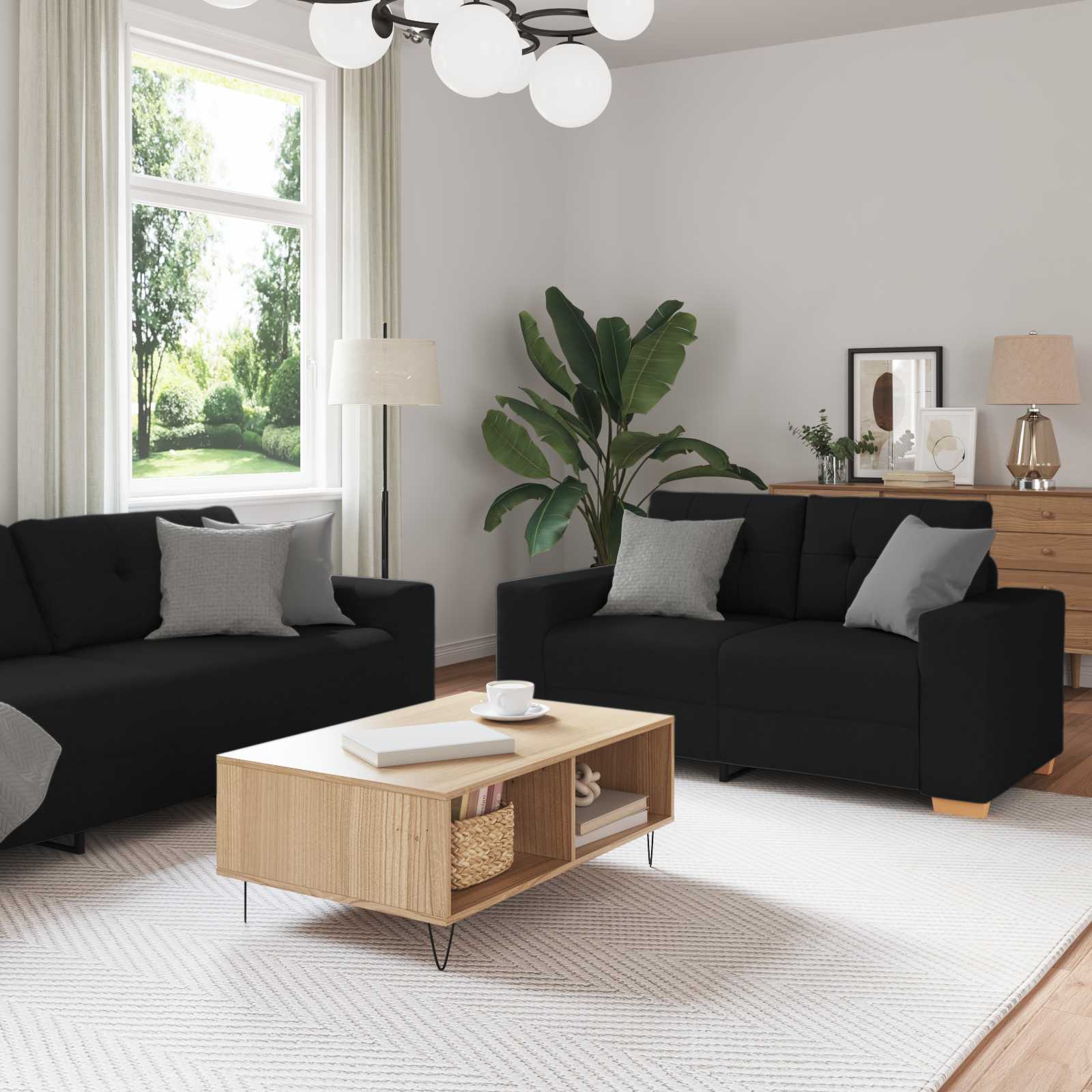 Sofa 3 stk. Schwarz Stoff